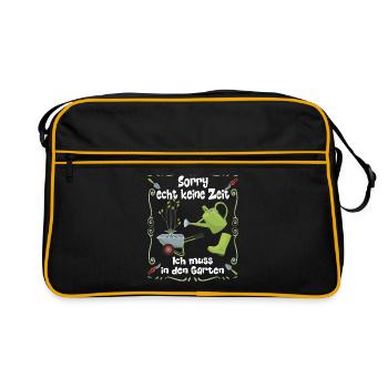 Ich muss in den Garten | Gartenarbeit - Retro Tasche - Schwarz/Gold - Vorne
