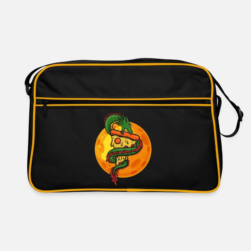 Drache mit Pizza , Mond, Geschenk, Geschenkidee Retro Tasche
