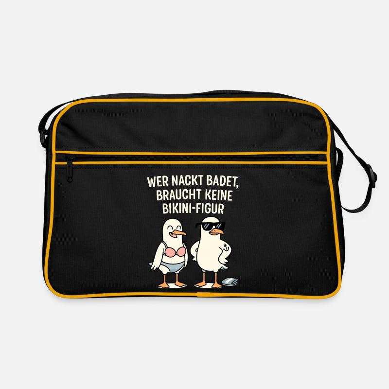 Nackt badet Bikini-Figur Spruch - Retro Tasche - Schwarz/Gold
