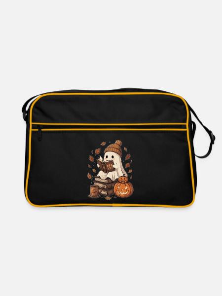 Halloween Geist Kürbis Fledermaus Herbst Lesen - Retro Tasche - Schwarz/Gold
