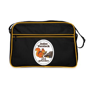 Geocaching Eichhörnchen Cache Schatz Geschenk - Retro Tasche - Schwarz/Gold - Vorne