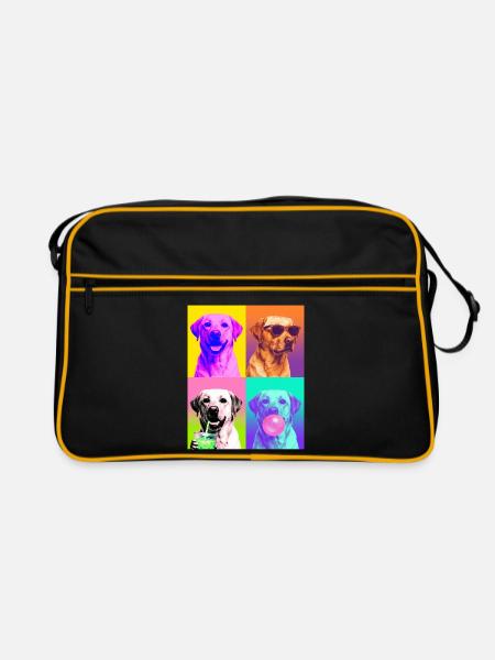 Hunde Labrador Hund - Retro Tasche - Schwarz/Gold