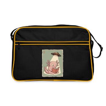 Vintage Japanese Axolotl Buchliebhaber UFO Alien - Retro Tasche - Schwarz/Gold - Vorne