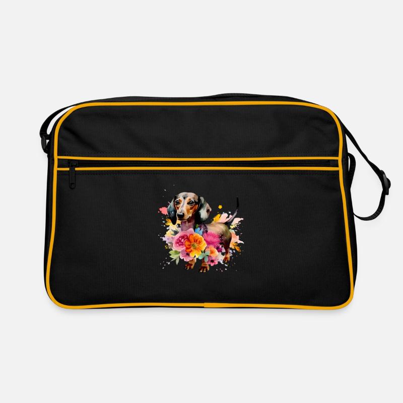 Teckel Chien Teckel Aquarelle Art Fleurs Sac Retro