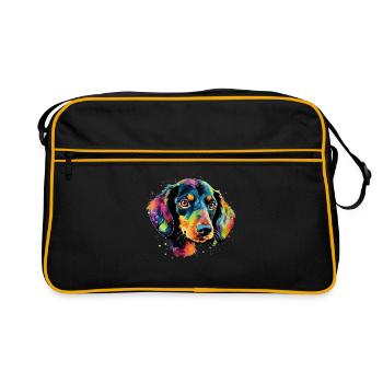 Teckel Chien Teckel Aquarelle Art Tête de Chien - Sac Retro - noir/or - Devant