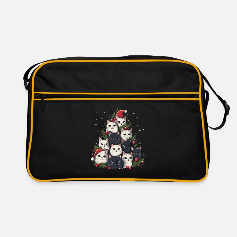 Weihnachtsbaum Katzen Cat Tree Kätzchen Geschenk - Retro Tasche - Schwarz/Gold