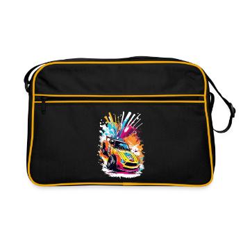 Retro Drift Car - Lebendige Racing Splash Kunst - Retro Tasche - Schwarz/Gold - Vorne