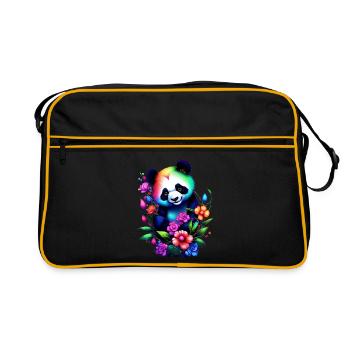 Rainbow Panda with Flowers Dreamy Fantasy Art - Retro Bag - black/gold - Front