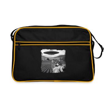 Drôle Chat Effrayé Selfie OVNI Alien - Sac Retro - noir/or - Devant