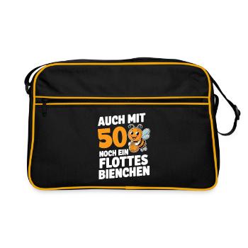 50. Geburtstag 50 Jahre Flottes Bienchen Frau - Retro Tasche - Schwarz/Gold - Vorne