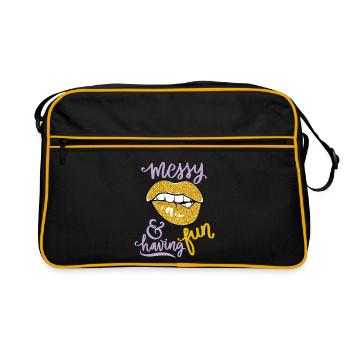 Lèvres, bouche de femmes, dicton drôle - Sac Retro - noir/or - Devant