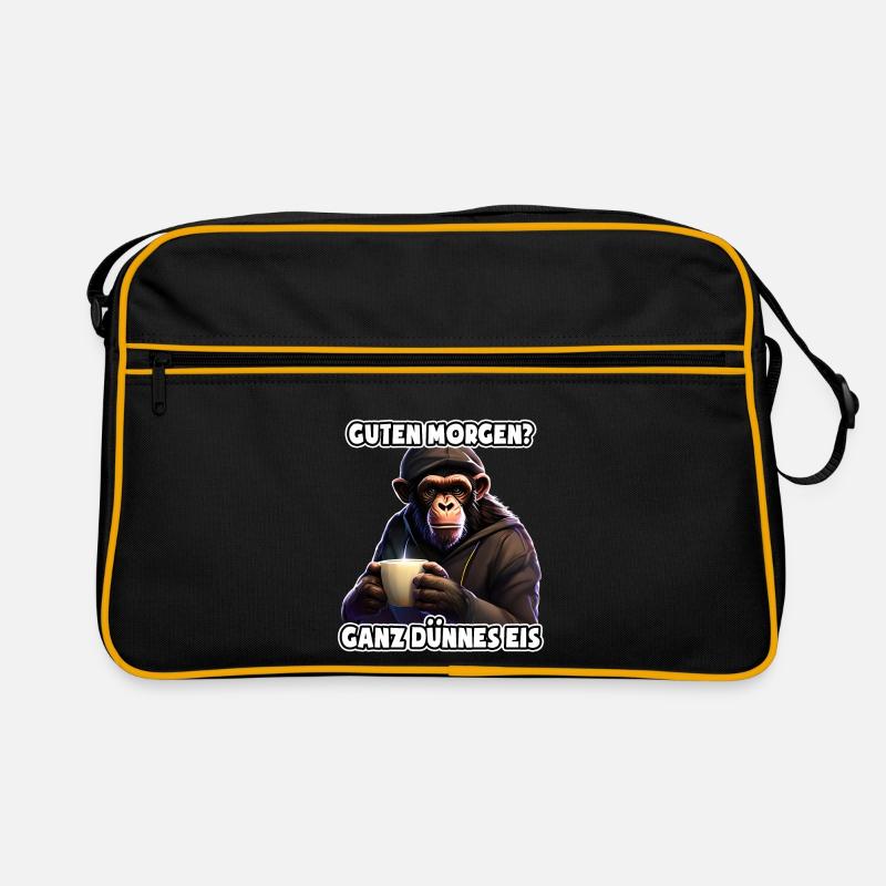 Ganz dünnes Eis - Morgenmuffel - lustiger Affe - Retro Tasche - Schwarz/Gold