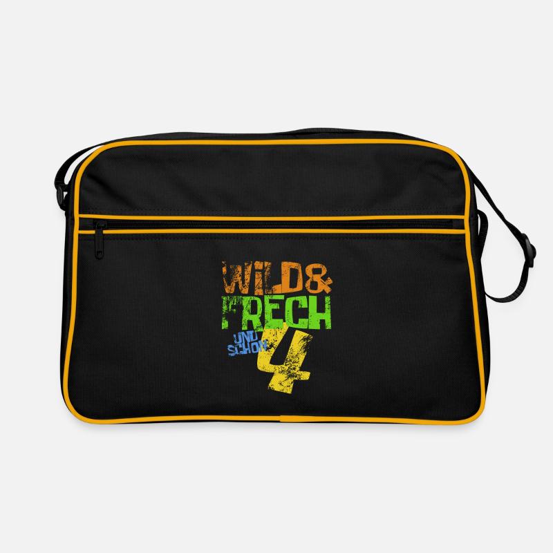 Wild & frech und schon 4 Geburtstag Geschenk - Retro Tasche - Schwarz/Gold
