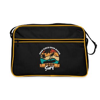 Good vibes good waves good surf - surfer gift - Retro Tasche - Schwarz/Gold - Vorne