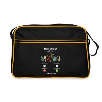 Mein Garten ruft an - ich muss los - Spruch - Retro Tasche - Schwarz/Gold - Vorne