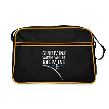 Genitiv ins Wasser weil es Dativ ist - Spruch - Retro Tasche - Schwarz/Gold - Vorne