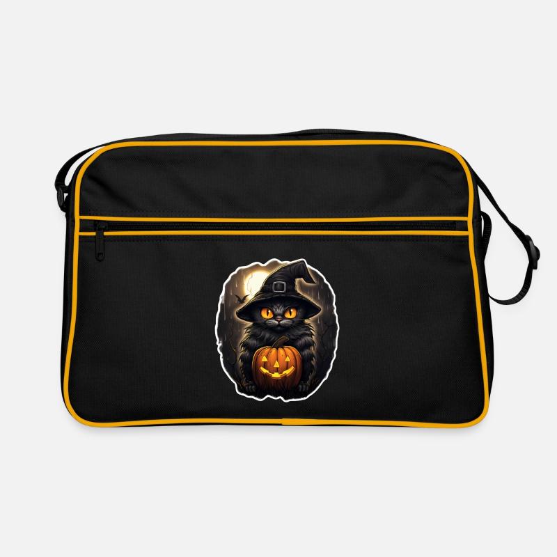Schwarzer Kater - Retro Tasche - Schwarz/Gold