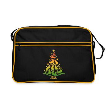 Meowy Christmas - Katze - Weihnachtsbaum Geschenk - Retro Tasche - Schwarz/Gold - Vorne