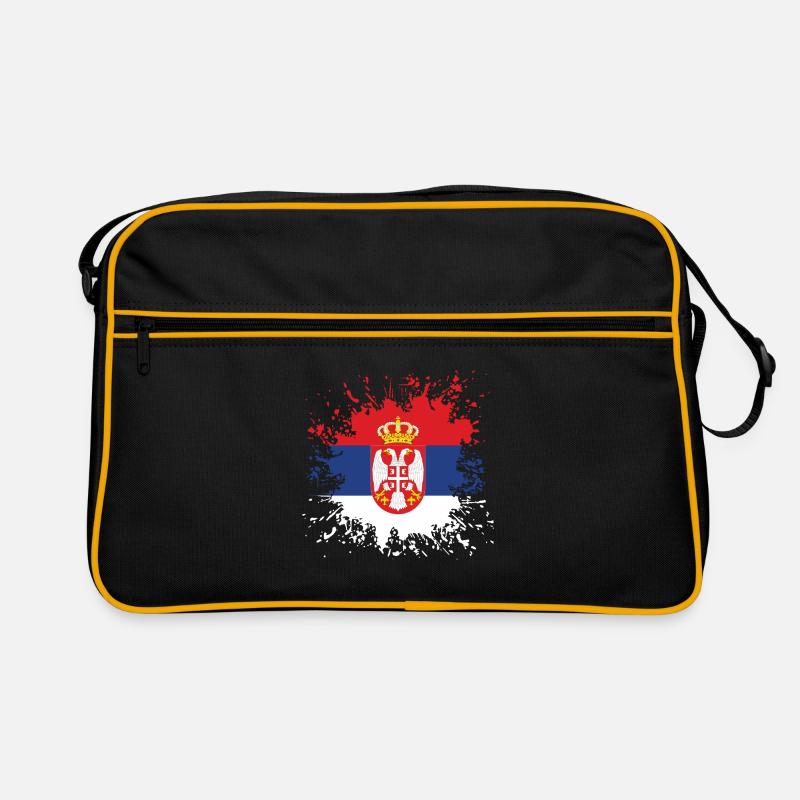 Serbien Flagge Farbspritzer - Retro Tasche - Schwarz/Gold