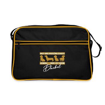 Mein Dackel hat Mut und Persoenlichkeit - Retro Tasche - Schwarz/Gold - Vorne