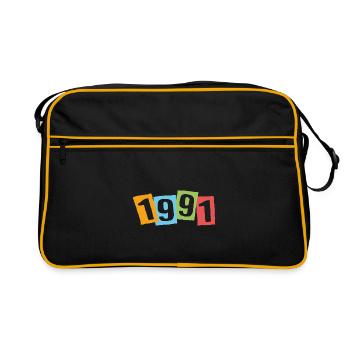 Né en 1991 – Anniversaire avec de grands numéros colorés - Sac Retro - noir/or - Devant