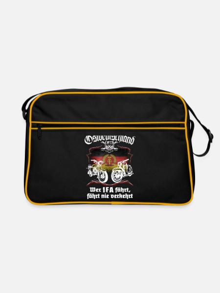 Ostmoped DDR Wer IFA fährt, fährt nie verkehrt VEB - Retro Tasche - Schwarz/Gold - Vorne