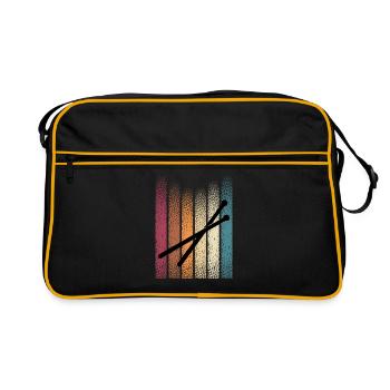 Vintage Retro Schlagzeug Drumsticks Schlagzeuger - Retro Tasche - Schwarz/Gold - Vorne
