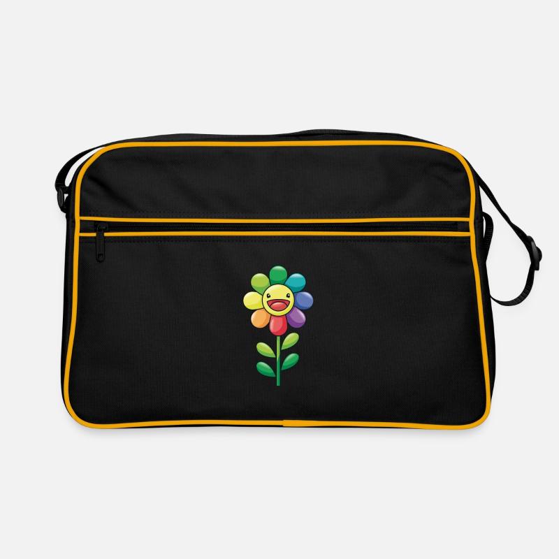 Bunte Blume Sonnenblume Regenbogen Farben Kinder - Retro Tasche - Schwarz/Gold