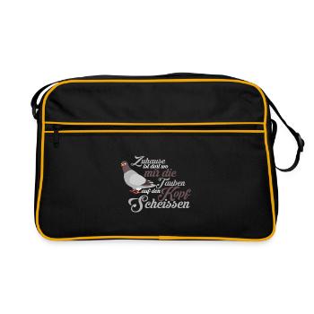 Zuhause Heimat Tauben Lustig - Retro Tasche - Schwarz/Gold - Vorne