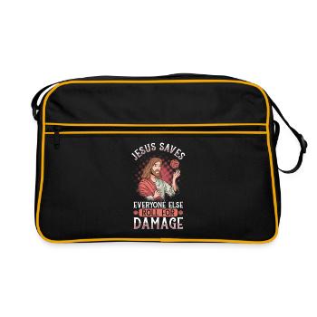 Jesus Saves Everyone Else Roll For Damage - Retro Tasche - Schwarz/Gold - Vorne
