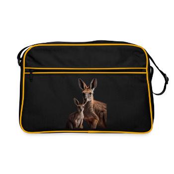 Cute kangaroo mom with her baby with mom - Retro Bag - black/gold - Front