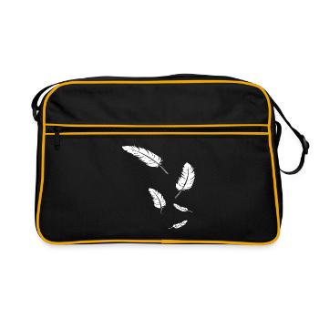 Weiße Federn auf Schwarz - Retro Tasche - Schwarz/Gold - Vorne