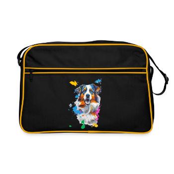 Dog portrait in a colorful flow of color - Retro Bag - black/gold - Front