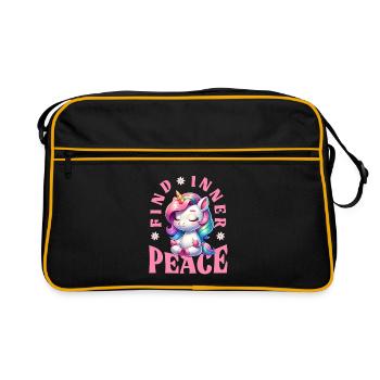Finde Innere Ruhe Einhorn Yoga - Retro Tasche - Schwarz/Gold - Vorne