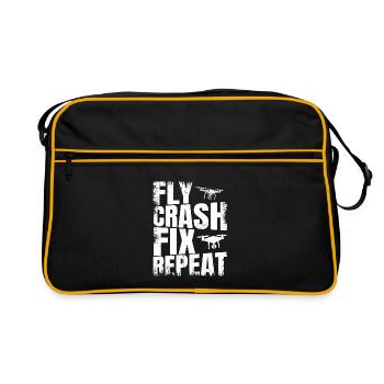 Fly_Crash_Fix_Repeat - Retro Tasche - Schwarz/Gold - Vorne