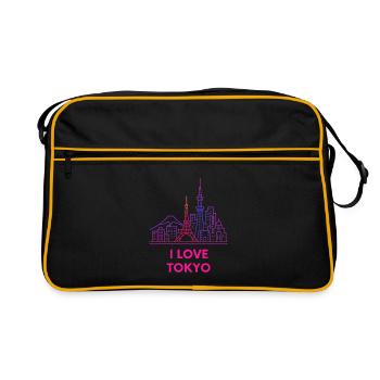 Tokyo Neon Skyline Liebe Japan Silhouette  - Retro Tasche - Schwarz/Gold - Vorne