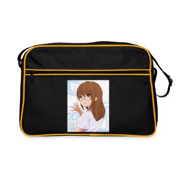 Girl with glasses for anime fans - Retro Bag - black/gold - Front