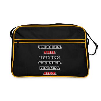 Unbroken Still Standing – Starkes Statement Quote  - Retro Tasche - Schwarz/Gold - Vorne