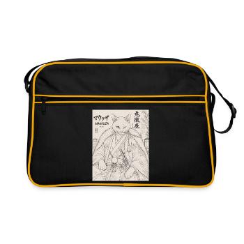 Maukuza Katzen-Samurai im Bambuslicht - Retro Tasche - Schwarz/Gold - Vorne