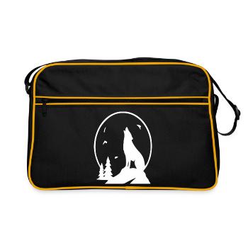 Wolf Night Moon Silhouette - Retro Bag - black/gold - Front