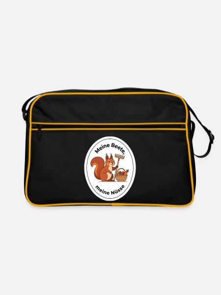 Gärtner Eichhörnchen Garten Beet Geschenk - Retro Tasche - Schwarz/Gold