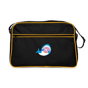 Drôle de requin mange un beignet Kawaii Humour Requin - Sac Retro - noir/or - Devant