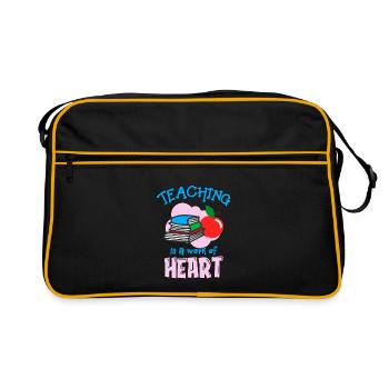 Lehren Ist Eine Herzensangelegenheit Lehrer Schule - Retro Tasche - Schwarz/Gold - Vorne