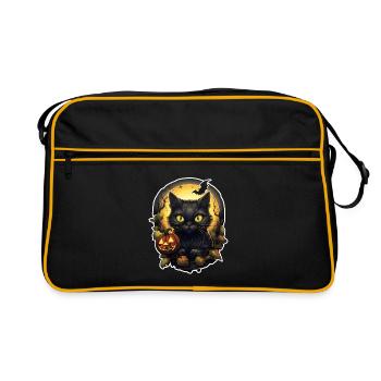 Halloween black cat with pumpkin - Retro Bag - black/gold - Front