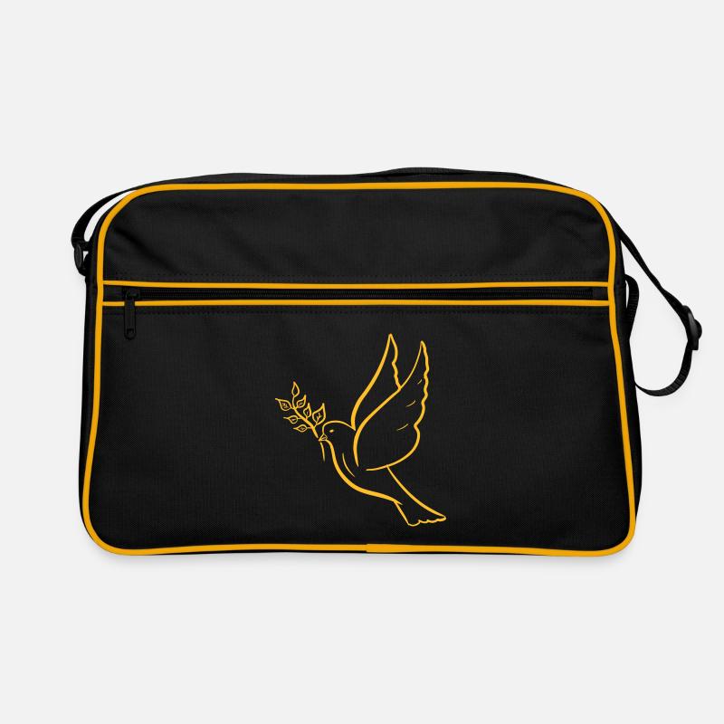 Colombe de la paix, dessinée à la main. Symbole de paix - Sac Retro - noir/or