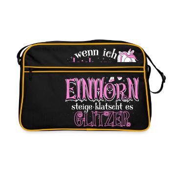 Einhorn Glitzer - Retro Tasche - Schwarz/Gold - Vorne