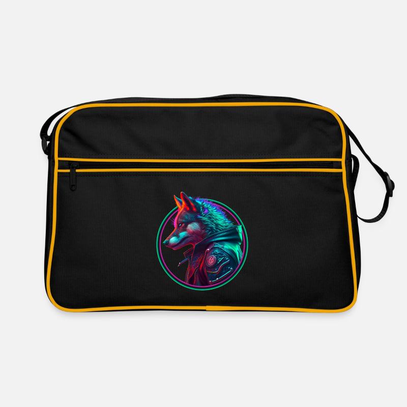 Neon Punk Wolf in leather jacket Retro Bag