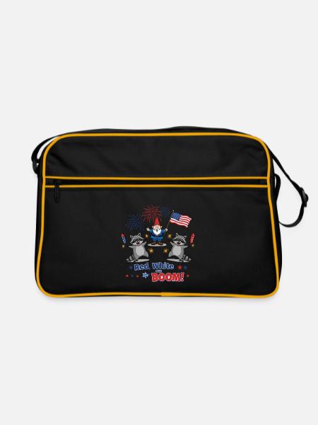 Raccoon 4th of July Fireworks Party - Retro Bag - black/gold - Front