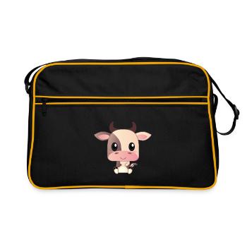 Dessin animé mignon bébé vache - Sac Retro - noir/or - Devant