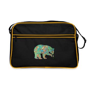 bär mit schneeglöckchen e 4 - Retro Tasche - Schwarz/Gold - Vorne